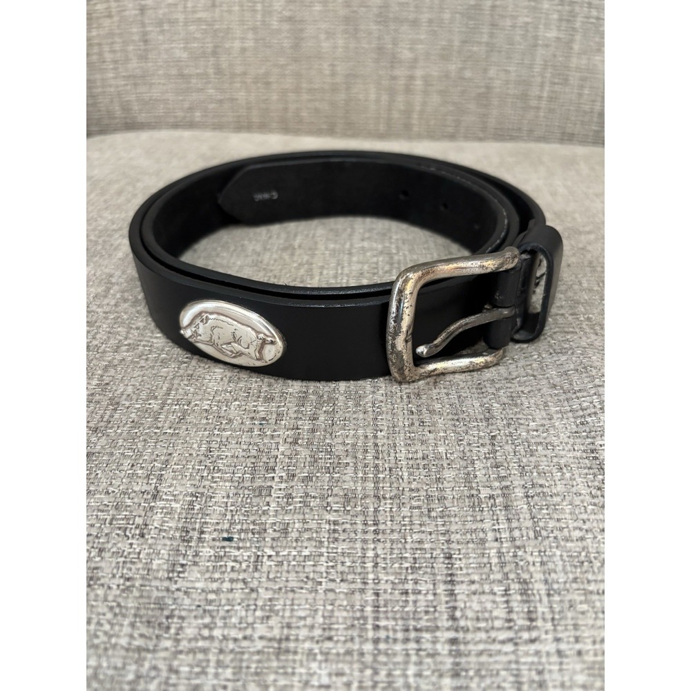 Arkansas Razorback Black Leather Belt With Silver‎ Mascot Embellishment Size 40